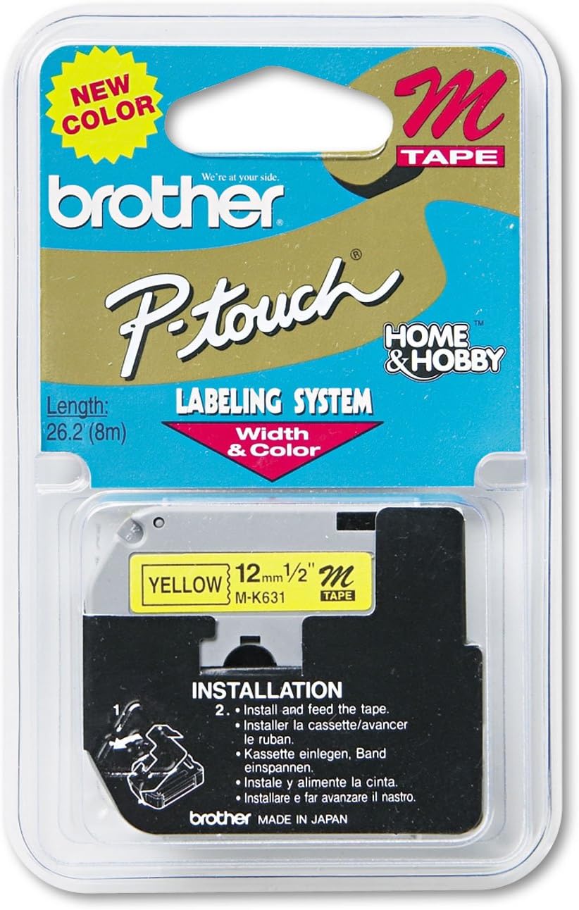 Genuine P-Touch M-2312PK Tape, 2 Pack, 1/2" (0.47") Wide Standard Non-Laminated Tape, Black on White, Recommended for Home and Indoor Use, 0.47" x 26.2' (12mm x 8M), 2-Pack, M2312PK, M231