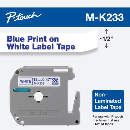 Genuine P-Touch M-2312PK Tape, 2 Pack, 1/2" (0.47") Wide Standard Non-Laminated Tape, Black on White, Recommended for Home and Indoor Use, 0.47" x 26.2' (12mm x 8M), 2-Pack, M2312PK, M231