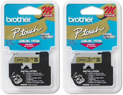 Genuine P-Touch M-2312PK Tape, 2 Pack, 1/2" (0.47") Wide Standard Non-Laminated Tape, Black on White, Recommended for Home and Indoor Use, 0.47" x 26.2' (12mm x 8M), 2-Pack, M2312PK, M231