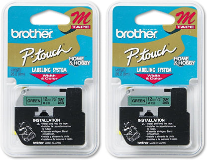 Genuine P-Touch M-2312PK Tape, 2 Pack, 1/2" (0.47") Wide Standard Non-Laminated Tape, Black on White, Recommended for Home and Indoor Use, 0.47" x 26.2' (12mm x 8M), 2-Pack, M2312PK, M231