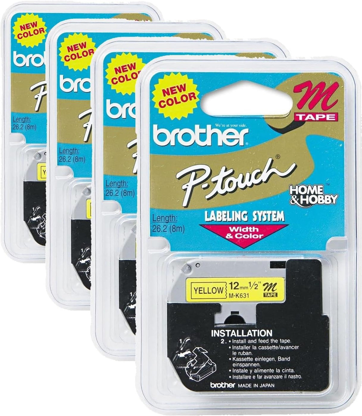 Genuine P-Touch M-2312PK Tape, 2 Pack, 1/2" (0.47") Wide Standard Non-Laminated Tape, Black on White, Recommended for Home and Indoor Use, 0.47" x 26.2' (12mm x 8M), 2-Pack, M2312PK, M231