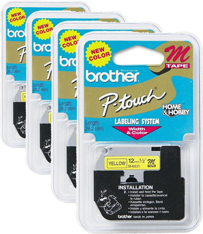 Genuine P-Touch M-2312PK Tape, 2 Pack, 1/2" (0.47") Wide Standard Non-Laminated Tape, Black on White, Recommended for Home and Indoor Use, 0.47" x 26.2' (12mm x 8M), 2-Pack, M2312PK, M231