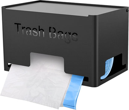 Large Trash Bag Holder Dispenser, Metal Garbage Bag Dispenser Roll Holder, Kitchen Trash Storage Organizer for Under Sink, Wall Mounted or Freestanding, Black