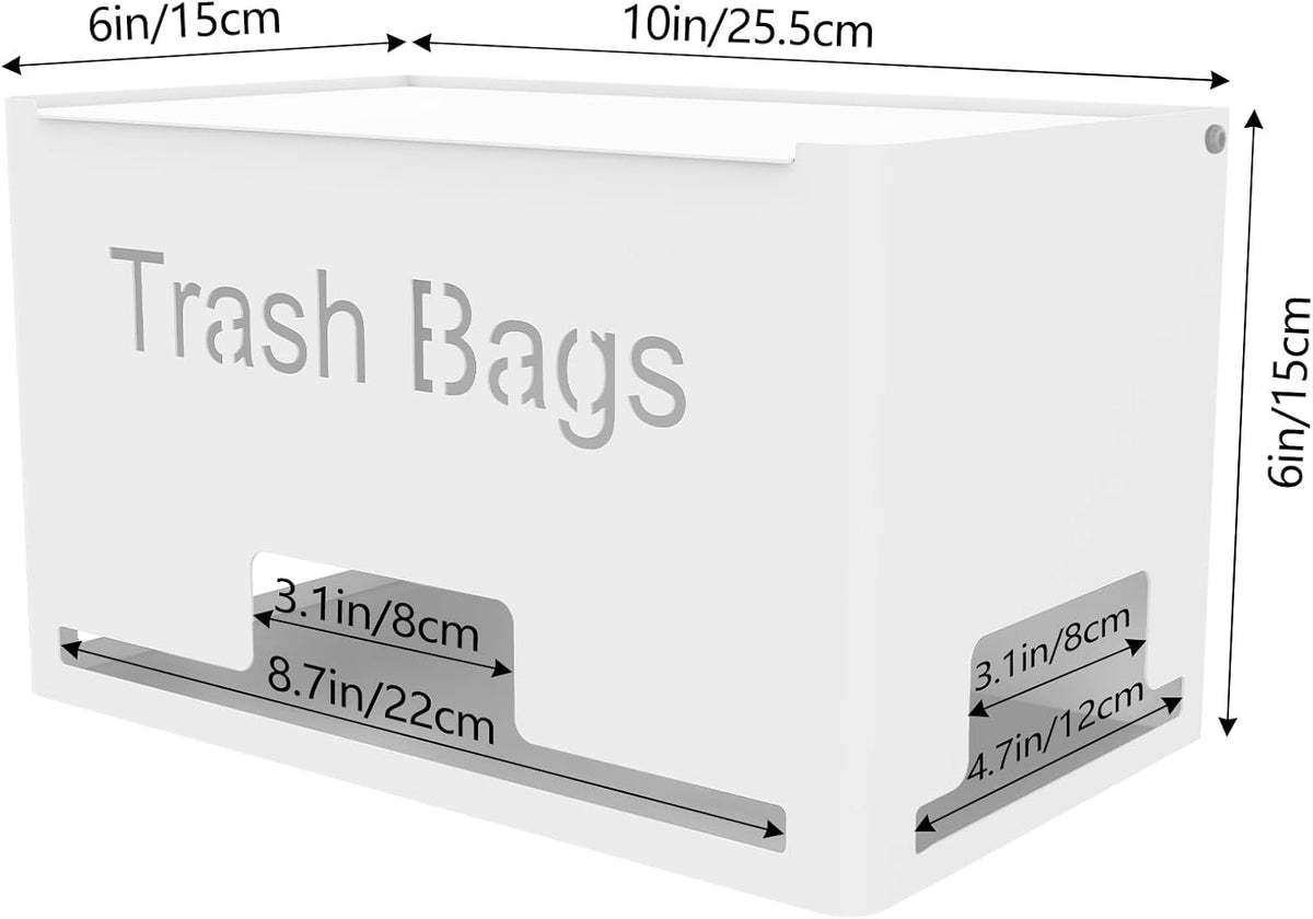 Large Trash Bag Holder Dispenser, Metal Garbage Bag Dispenser Roll Holder, Kitchen Trash Storage Organizer for Under Sink, Wall Mounted or Freestanding, Black