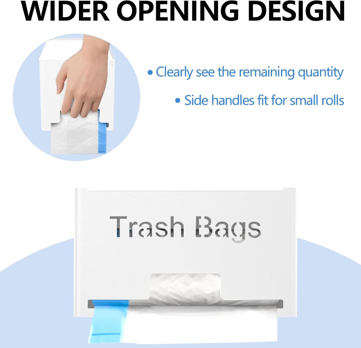 Large Trash Bag Holder Dispenser, Metal Garbage Bag Dispenser Roll Holder, Kitchen Trash Storage Organizer for Under Sink, Wall Mounted or Freestanding, Black