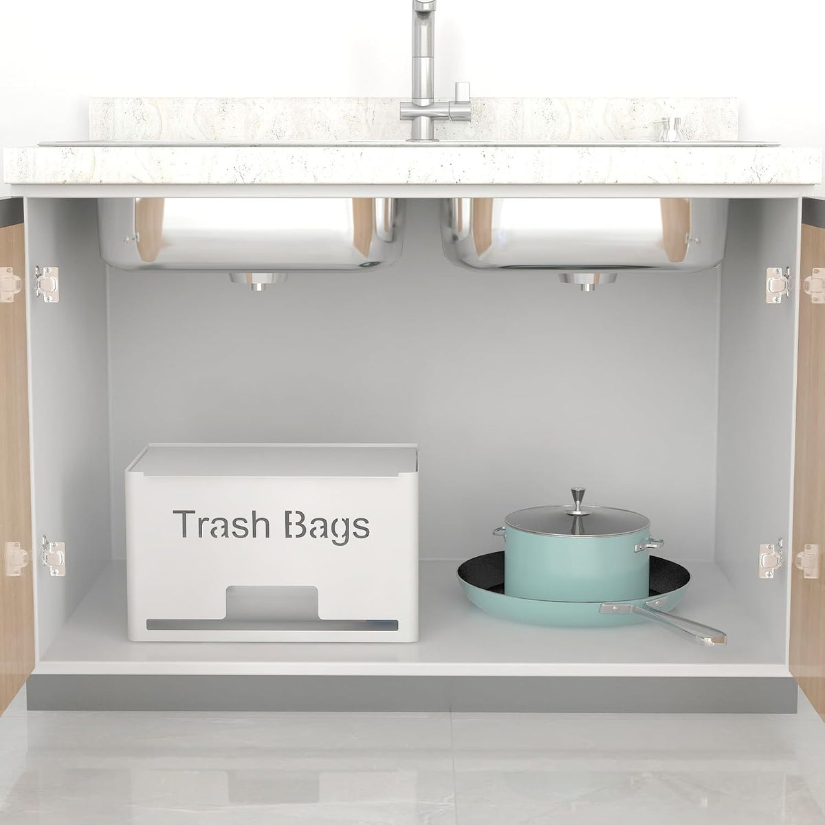 Large Trash Bag Holder Dispenser, Metal Garbage Bag Dispenser Roll Holder, Kitchen Trash Storage Organizer for Under Sink, Wall Mounted or Freestanding, Black
