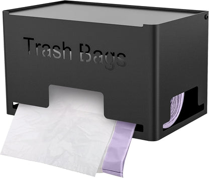 Large Trash Bag Holder Dispenser, Metal Garbage Bag Dispenser Roll Holder, Kitchen Trash Storage Organizer for Under Sink, Wall Mounted or Freestanding, Black