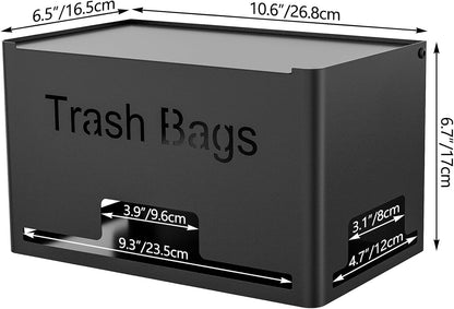 Large Trash Bag Holder Dispenser, Metal Garbage Bag Dispenser Roll Holder, Kitchen Trash Storage Organizer for Under Sink, Wall Mounted or Freestanding, Black