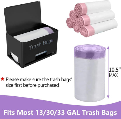 Large Trash Bag Holder Dispenser, Metal Garbage Bag Dispenser Roll Holder, Kitchen Trash Storage Organizer for Under Sink, Wall Mounted or Freestanding, Black