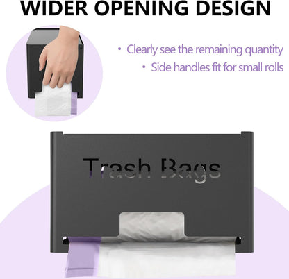 Large Trash Bag Holder Dispenser, Metal Garbage Bag Dispenser Roll Holder, Kitchen Trash Storage Organizer for Under Sink, Wall Mounted or Freestanding, Black