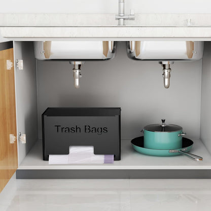 Large Trash Bag Holder Dispenser, Metal Garbage Bag Dispenser Roll Holder, Kitchen Trash Storage Organizer for Under Sink, Wall Mounted or Freestanding, Black