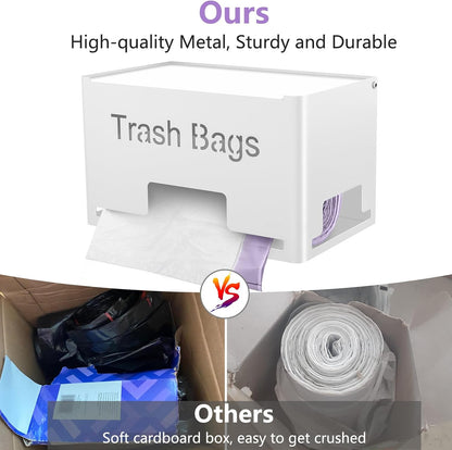 Large Trash Bag Holder Dispenser, Metal Garbage Bag Dispenser Roll Holder, Kitchen Trash Storage Organizer for Under Sink, Wall Mounted or Freestanding, Black
