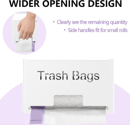 Large Trash Bag Holder Dispenser, Metal Garbage Bag Dispenser Roll Holder, Kitchen Trash Storage Organizer for Under Sink, Wall Mounted or Freestanding, Black