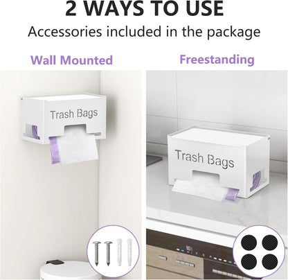 Large Trash Bag Holder Dispenser, Metal Garbage Bag Dispenser Roll Holder, Kitchen Trash Storage Organizer for Under Sink, Wall Mounted or Freestanding, Black