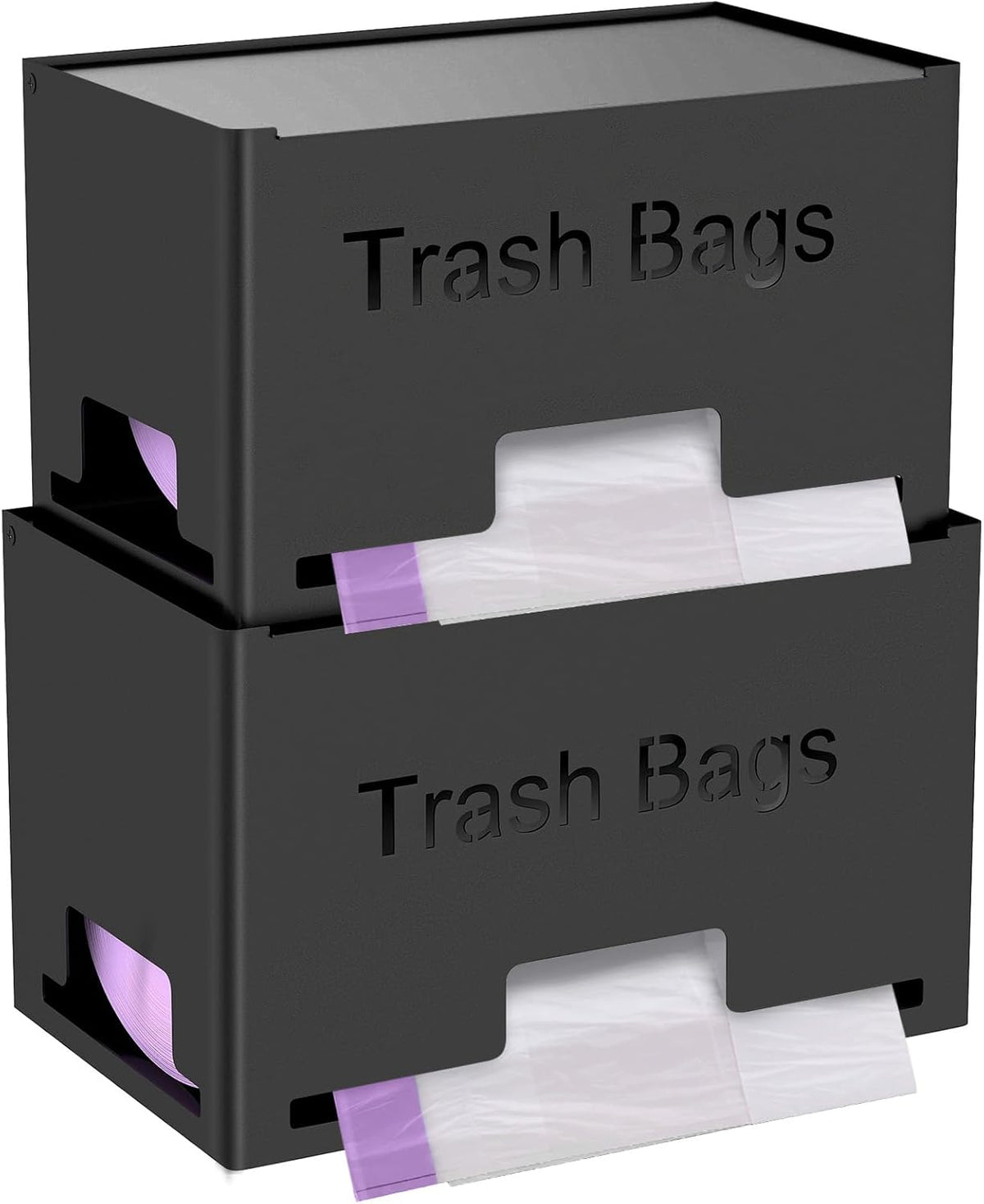 Large Trash Bag Holder Dispenser, Metal Garbage Bag Dispenser Roll Holder, Kitchen Trash Storage Organizer for Under Sink, Wall Mounted or Freestanding, Black