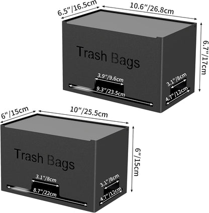 Large Trash Bag Holder Dispenser, Metal Garbage Bag Dispenser Roll Holder, Kitchen Trash Storage Organizer for Under Sink, Wall Mounted or Freestanding, Black