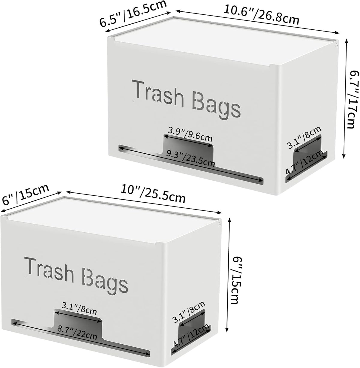 Large Trash Bag Holder Dispenser, Metal Garbage Bag Dispenser Roll Holder, Kitchen Trash Storage Organizer for Under Sink, Wall Mounted or Freestanding, Black