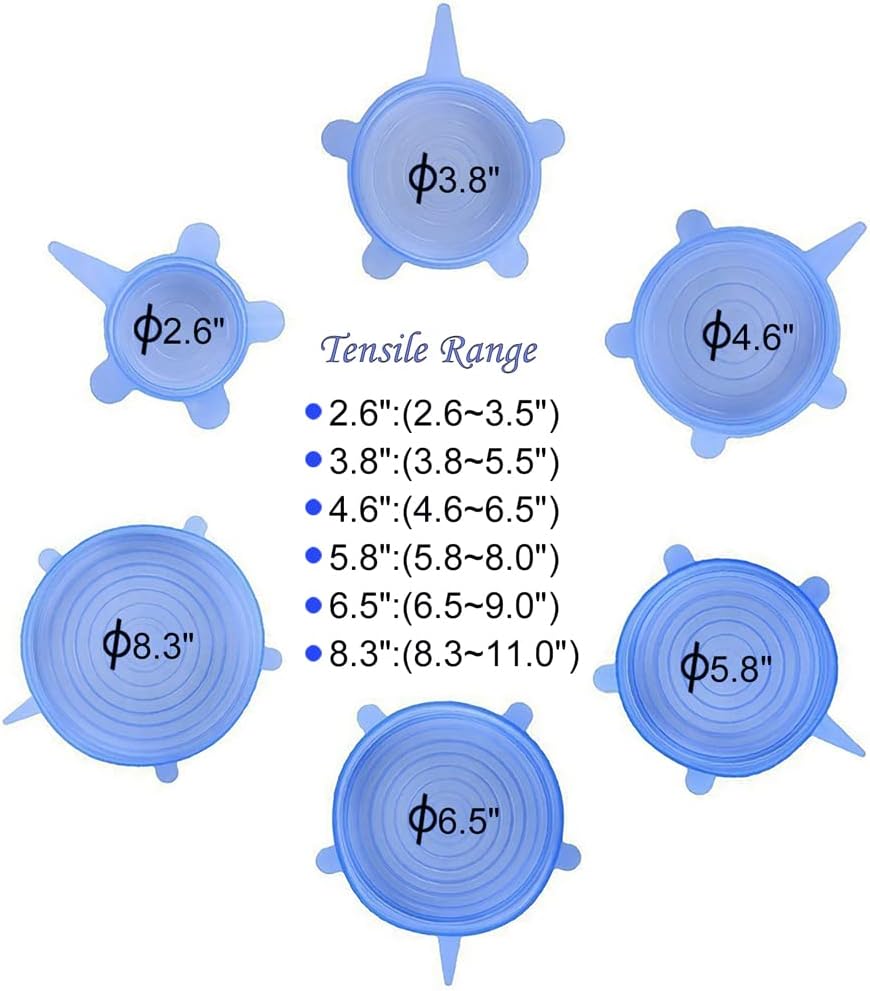 12 pcs Silicone Stretch lids set, 6 Sizes, Reusable Food Storage Covers ，Silicone Bowl Covers，Flexible to Fit All Shape of Containers，Food Cover to Keep Food Fresh (white)