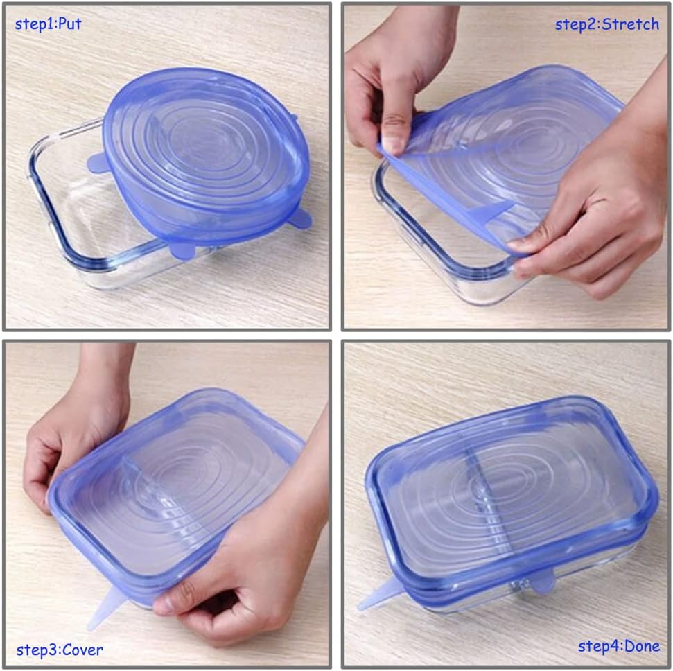 12 pcs Silicone Stretch lids set, 6 Sizes, Reusable Food Storage Covers ，Silicone Bowl Covers，Flexible to Fit All Shape of Containers，Food Cover to Keep Food Fresh (white)