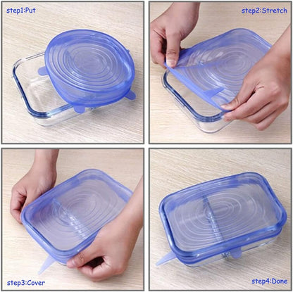 12 pcs Silicone Stretch lids set, 6 Sizes, Reusable Food Storage Covers ，Silicone Bowl Covers，Flexible to Fit All Shape of Containers，Food Cover to Keep Food Fresh (white)