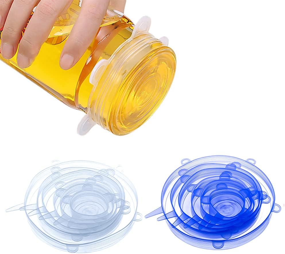 12 pcs Silicone Stretch lids set, 6 Sizes, Reusable Food Storage Covers ，Silicone Bowl Covers，Flexible to Fit All Shape of Containers，Food Cover to Keep Food Fresh (white)