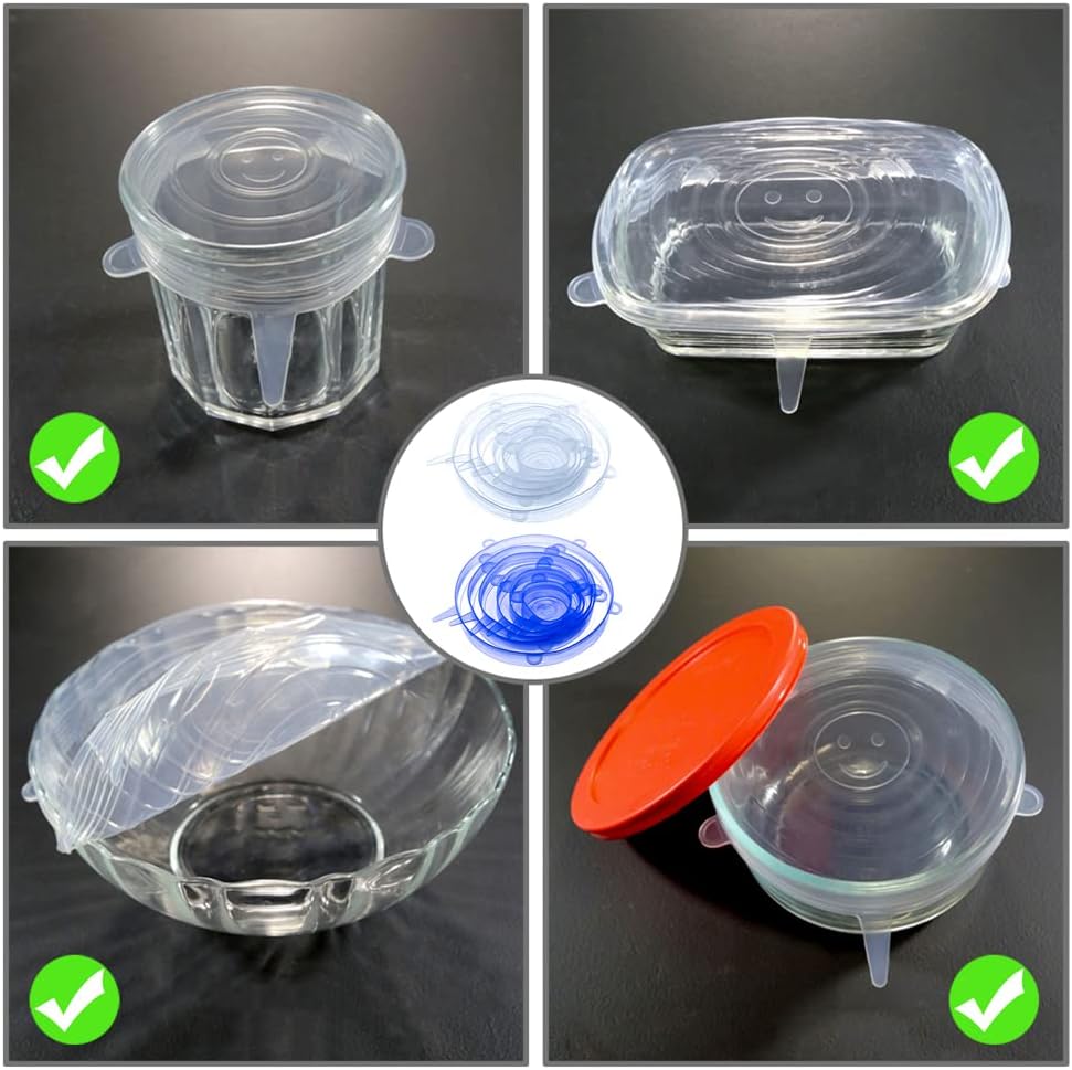 12 pcs Silicone Stretch lids set, 6 Sizes, Reusable Food Storage Covers ，Silicone Bowl Covers，Flexible to Fit All Shape of Containers，Food Cover to Keep Food Fresh (white)