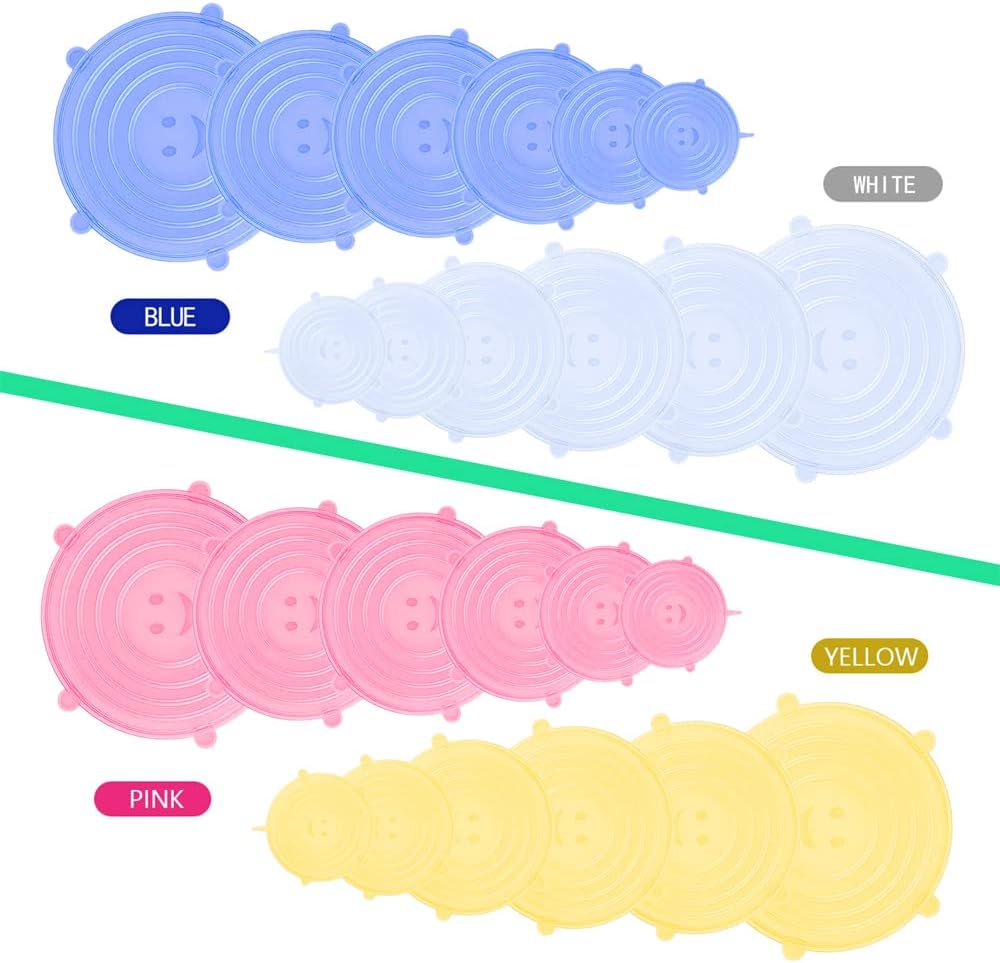 12 pcs Silicone Stretch lids set, 6 Sizes, Reusable Food Storage Covers ，Silicone Bowl Covers，Flexible to Fit All Shape of Containers，Food Cover to Keep Food Fresh (white)
