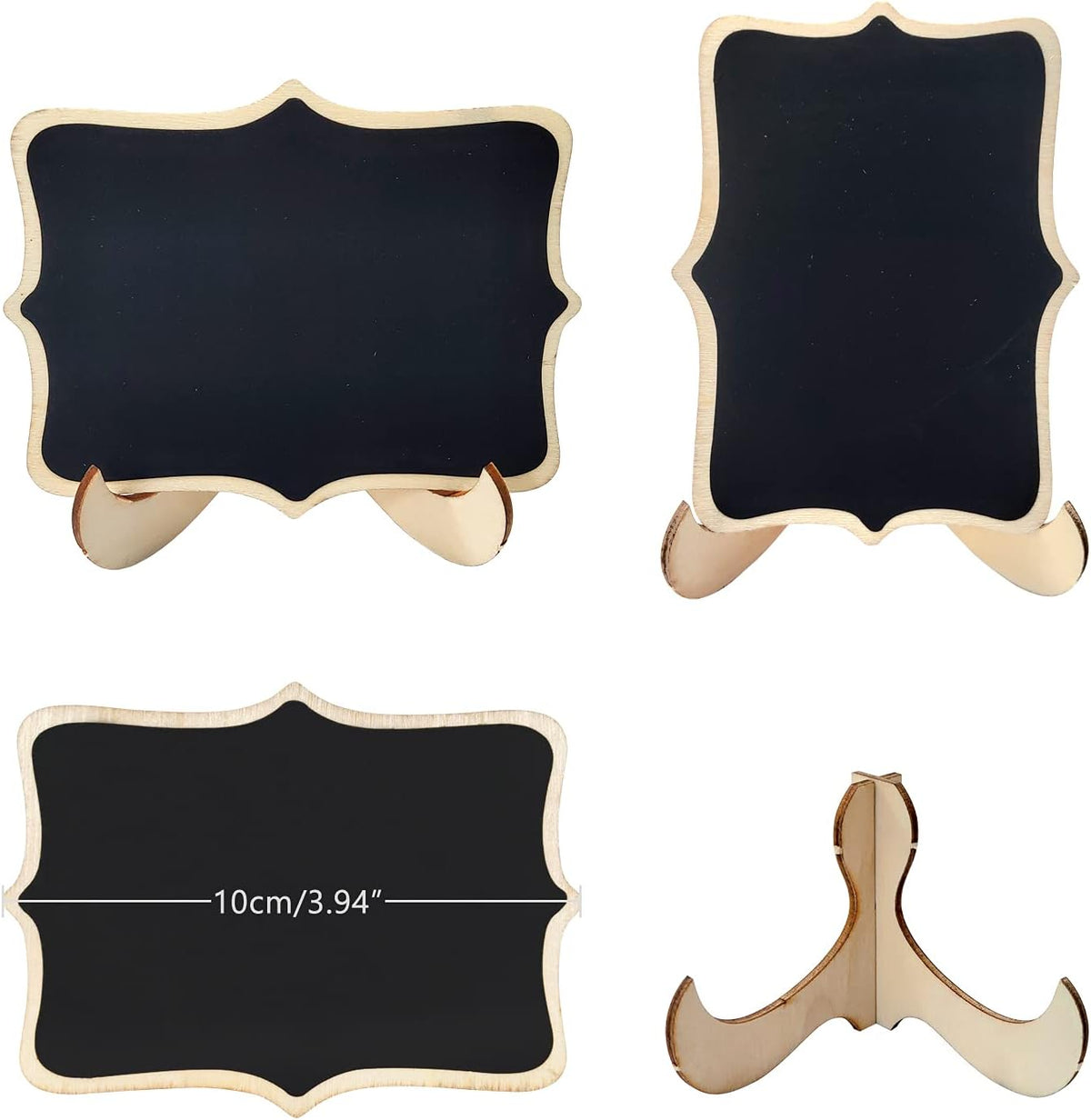 24 Pcs Wooden Mini Chalkboards Signs for Food Signs, Wedding Signs, Message Signs, Event Decorations, and Include Wave-Shaped Board, Wooden Stand, 2 Markers.