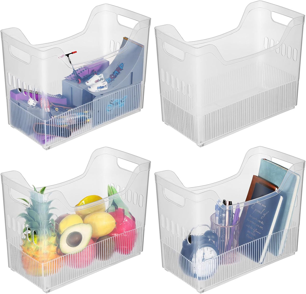 4pcs Plastic Freezer Organizer Bin with Wheel, 10 x 12.5 x 6.7 Inch