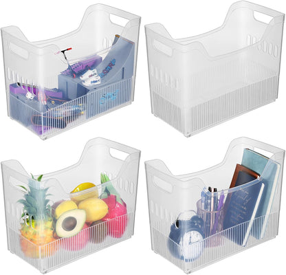 4pcs Plastic Freezer Organizer Bin with Wheel, 10 x 12.5 x 6.7 Inch