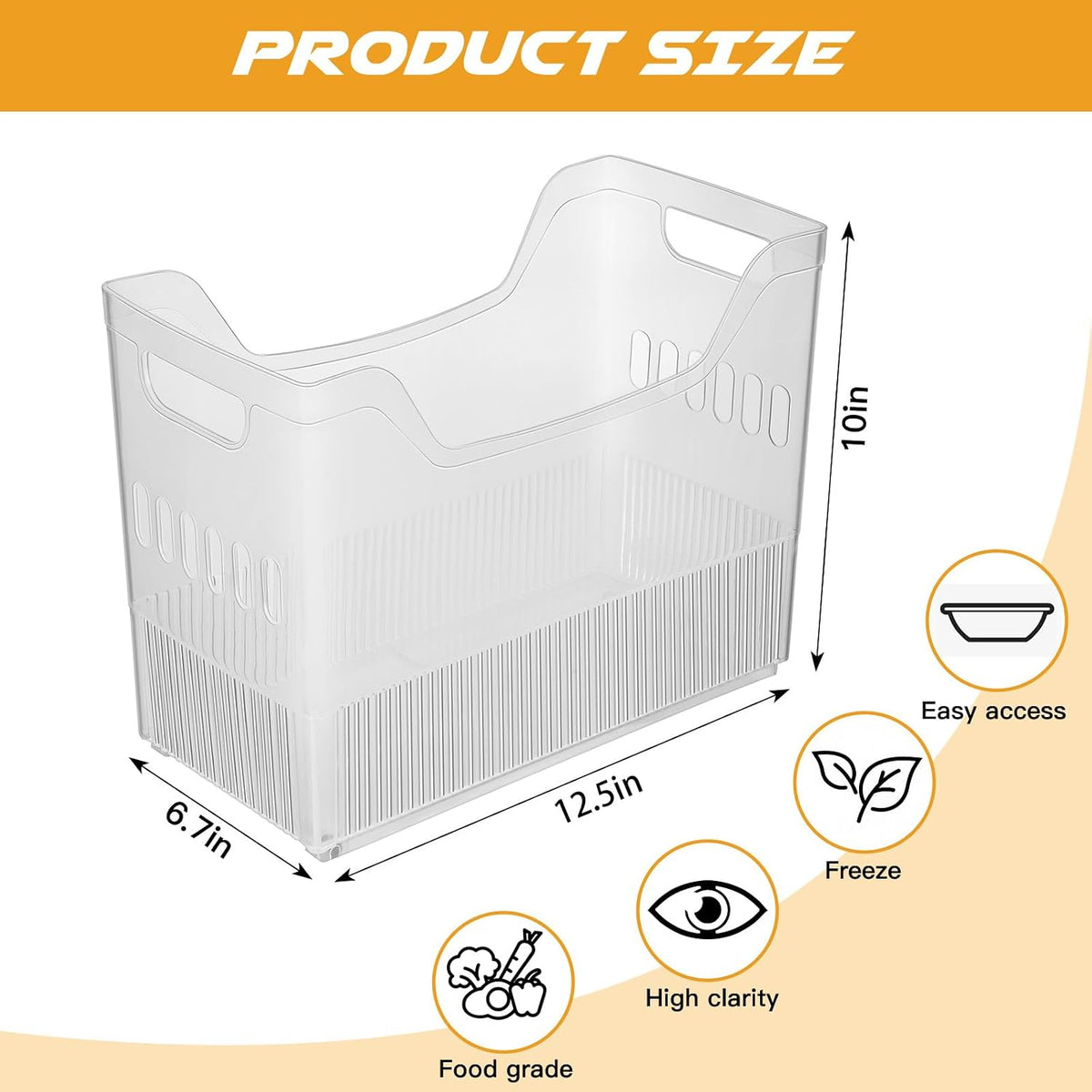 4pcs Plastic Freezer Organizer Bin with Wheel, 10 x 12.5 x 6.7 Inch