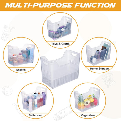 4pcs Plastic Freezer Organizer Bin with Wheel, 10 x 12.5 x 6.7 Inch