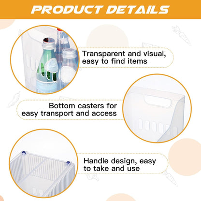 4pcs Plastic Freezer Organizer Bin with Wheel, 10 x 12.5 x 6.7 Inch