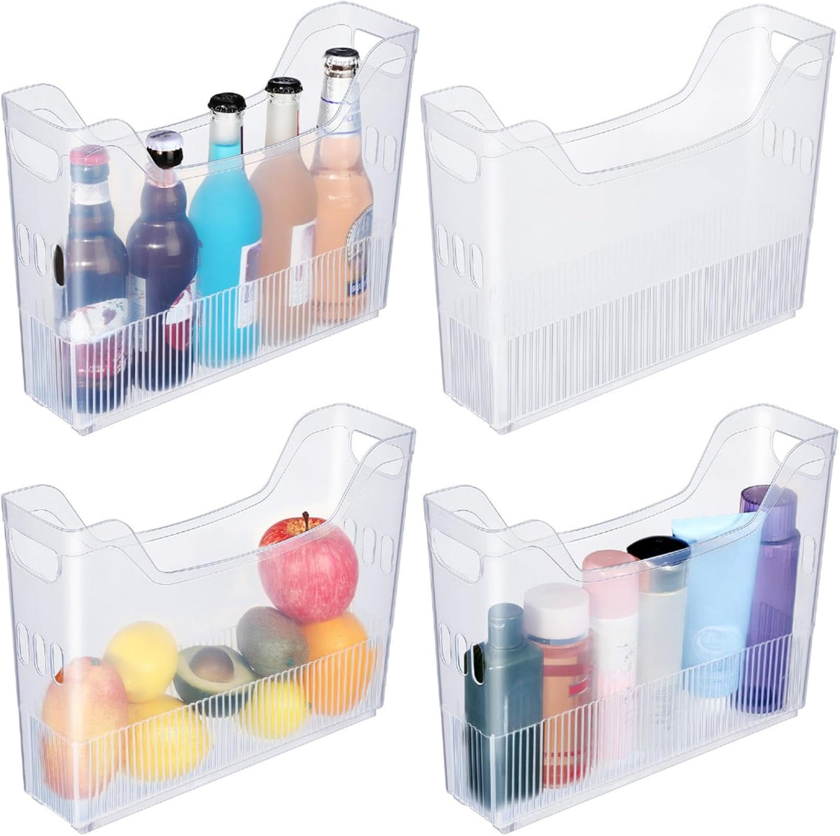 4pcs Plastic Freezer Organizer Bin with Wheel, 10 x 12.5 x 6.7 Inch