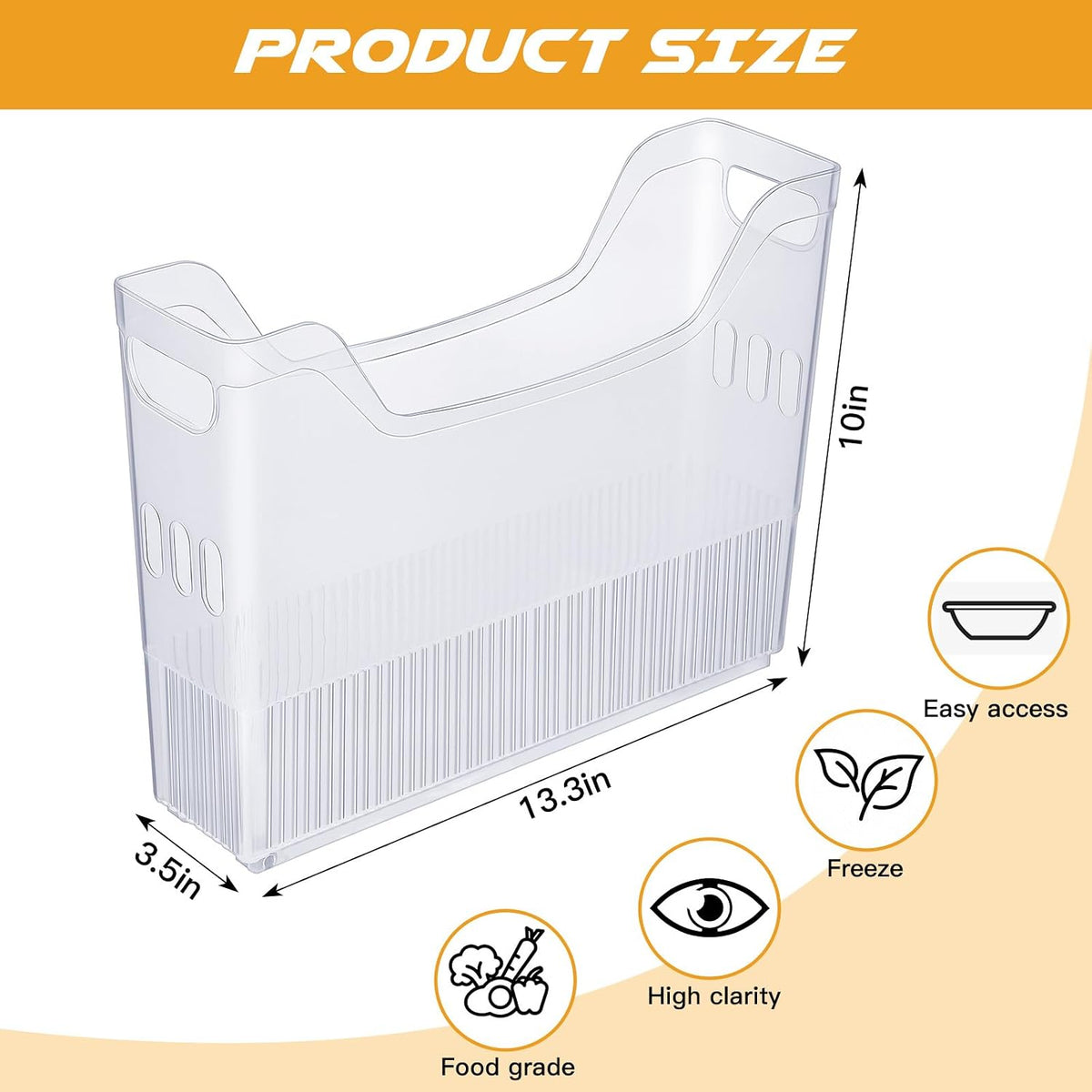 4pcs Plastic Freezer Organizer Bin with Wheel, 10 x 12.5 x 6.7 Inch