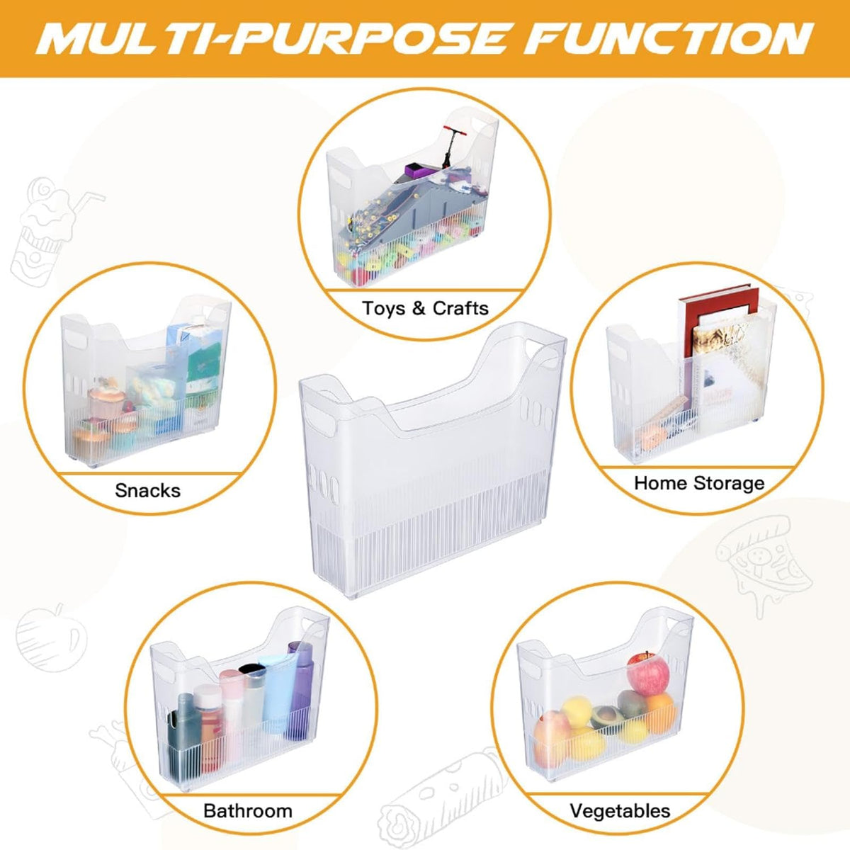 4pcs Plastic Freezer Organizer Bin with Wheel, 10 x 12.5 x 6.7 Inch