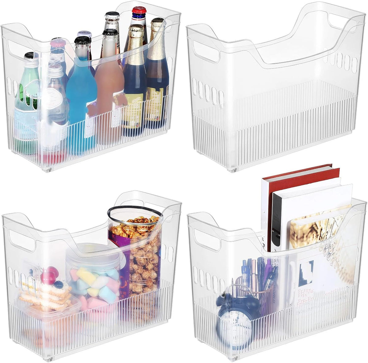 4pcs Plastic Freezer Organizer Bin with Wheel, 10 x 12.5 x 6.7 Inch