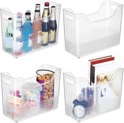4pcs Plastic Freezer Organizer Bin with Wheel, 10 x 12.5 x 6.7 Inch