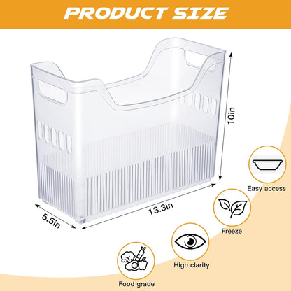 4pcs Plastic Freezer Organizer Bin with Wheel, 10 x 12.5 x 6.7 Inch