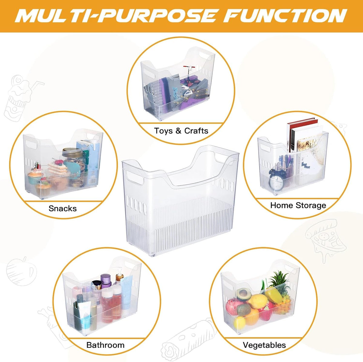 4pcs Plastic Freezer Organizer Bin with Wheel, 10 x 12.5 x 6.7 Inch