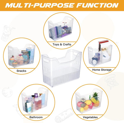 4pcs Plastic Freezer Organizer Bin with Wheel, 10 x 12.5 x 6.7 Inch