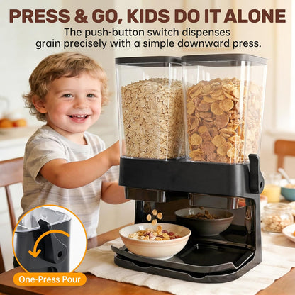 Cereal Dispenser Countertop 2 Pack 3L, 6L Large Dual Control | Airtight Cereal Containers Storage for Kitchen Pantry, Dry Food Dispenser for Cereal, Rice, Grains, Candy, Coffee Beans