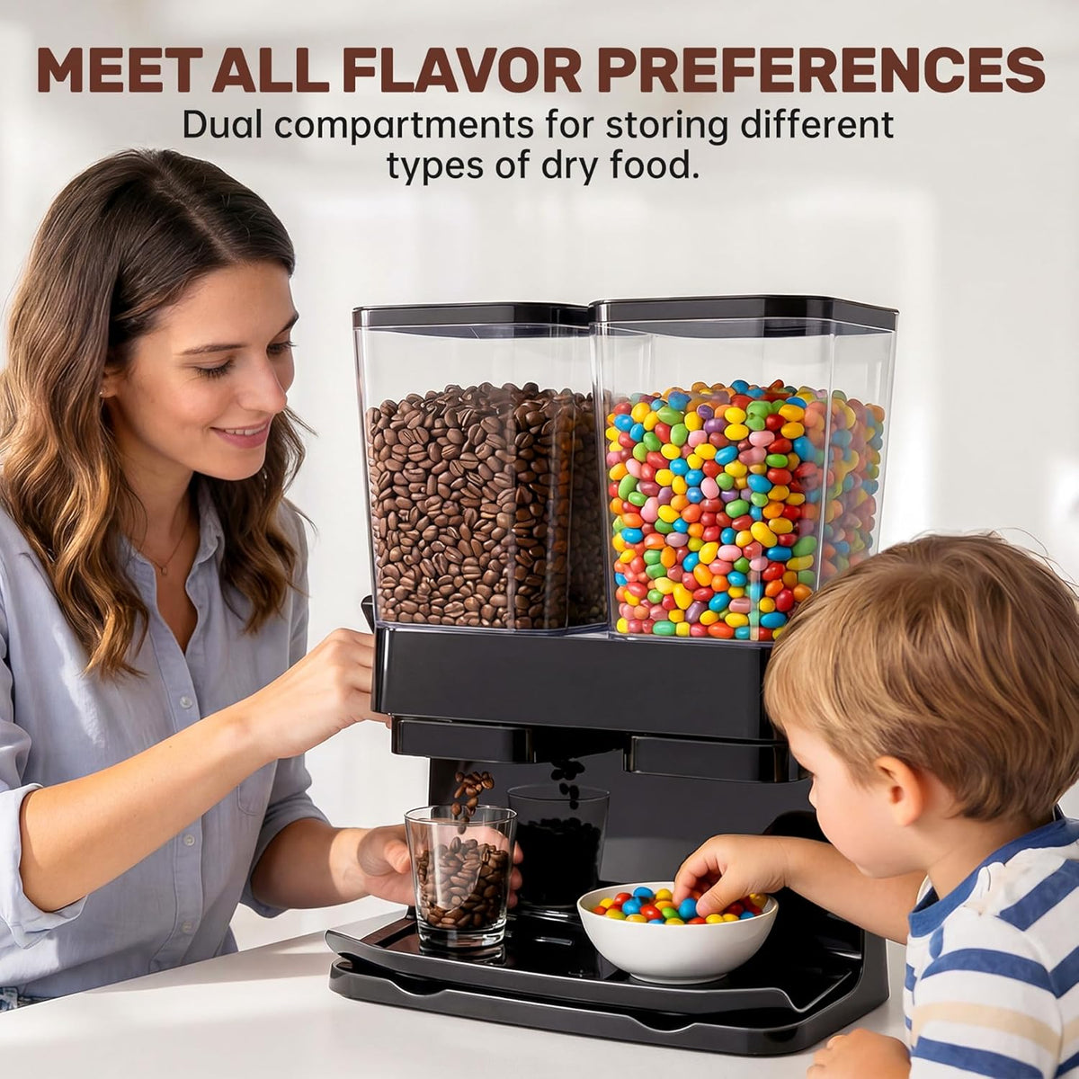 Cereal Dispenser Countertop 2 Pack 3L, 6L Large Dual Control | Airtight Cereal Containers Storage for Kitchen Pantry, Dry Food Dispenser for Cereal, Rice, Grains, Candy, Coffee Beans