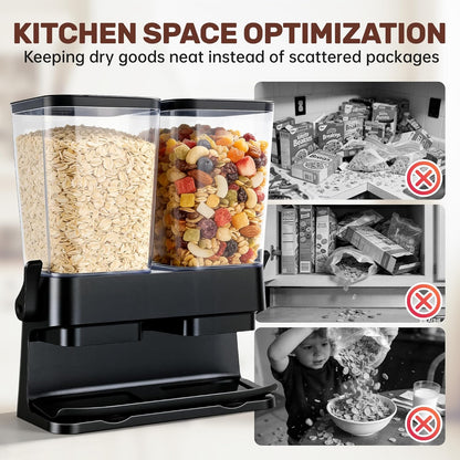 Cereal Dispenser Countertop 2 Pack 3L, 6L Large Dual Control | Airtight Cereal Containers Storage for Kitchen Pantry, Dry Food Dispenser for Cereal, Rice, Grains, Candy, Coffee Beans