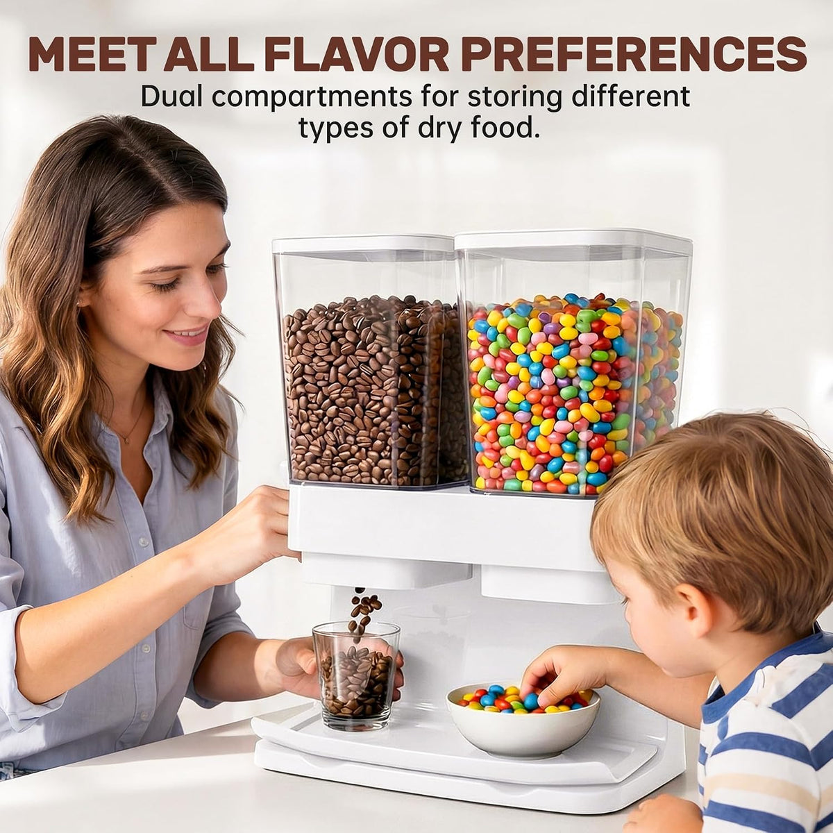 Cereal Dispenser Countertop 2 Pack 3L, 6L Large Dual Control | Airtight Cereal Containers Storage for Kitchen Pantry, Dry Food Dispenser for Cereal, Rice, Grains, Candy, Coffee Beans