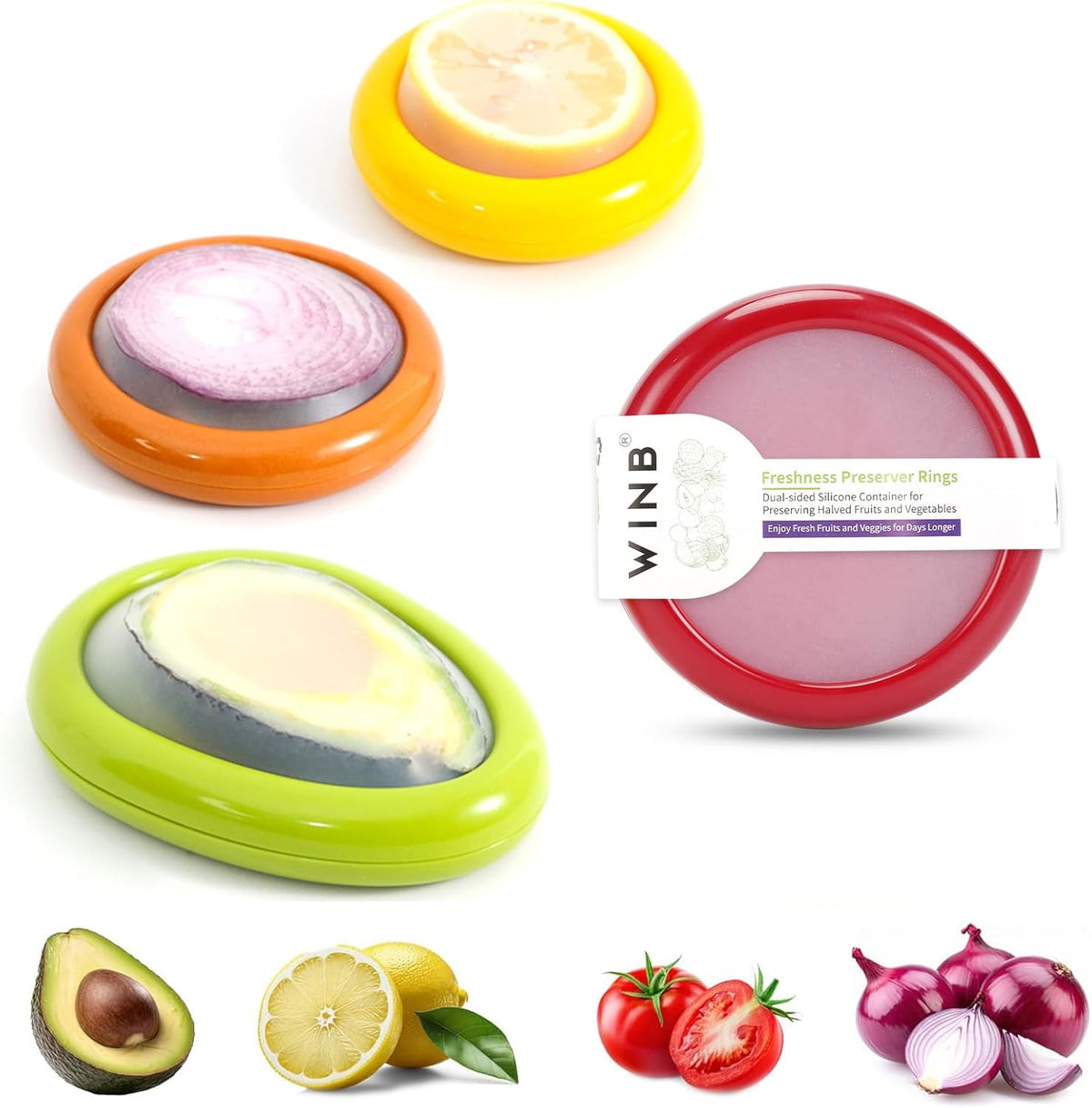 Set of 4 Reusable Fruit and Veggie Savers - Ideal for Avocados, Tomatoes, Apples, Garlic, Onions, and More