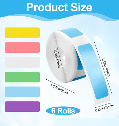 960 PCS D30 Label Tape, 6 Rolls Laminated d30 Label Maker Tape Refill Rolls, Thermal Paper Replacement for Printer (6 Colors, 1.57 X 0.47 in)