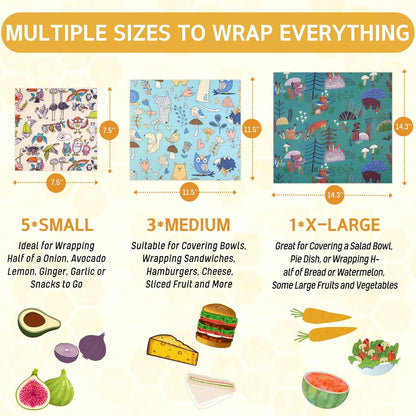 Reusable Beeswax Wrap - 9 Pack Beeswax Wraps for Food, Eco-Friendly Beeswax Food Wraps, Bread Sandwich Food Wrap - Organic, Sustainable, Zero Waste, Plastic-Free Food Storage, 1XL, 3M, 5S