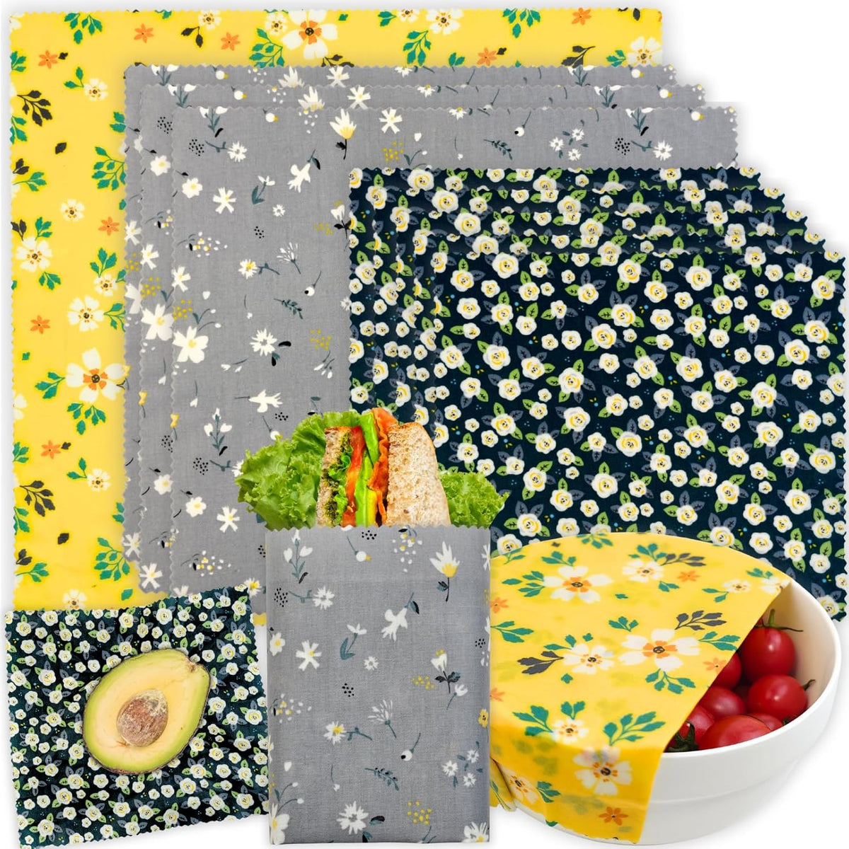 Reusable Beeswax Wrap - 9 Pack Beeswax Wraps for Food, Eco-Friendly Beeswax Food Wraps, Bread Sandwich Food Wrap - Organic, Sustainable, Zero Waste, Plastic-Free Food Storage, 1XL, 3M, 5S
