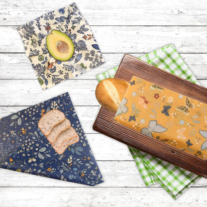 Reusable Beeswax Wrap - 9 Pack Beeswax Wraps for Food, Eco-Friendly Beeswax Food Wraps, Bread Sandwich Food Wrap - Organic, Sustainable, Zero Waste, Plastic-Free Food Storage, 1XL, 3M, 5S